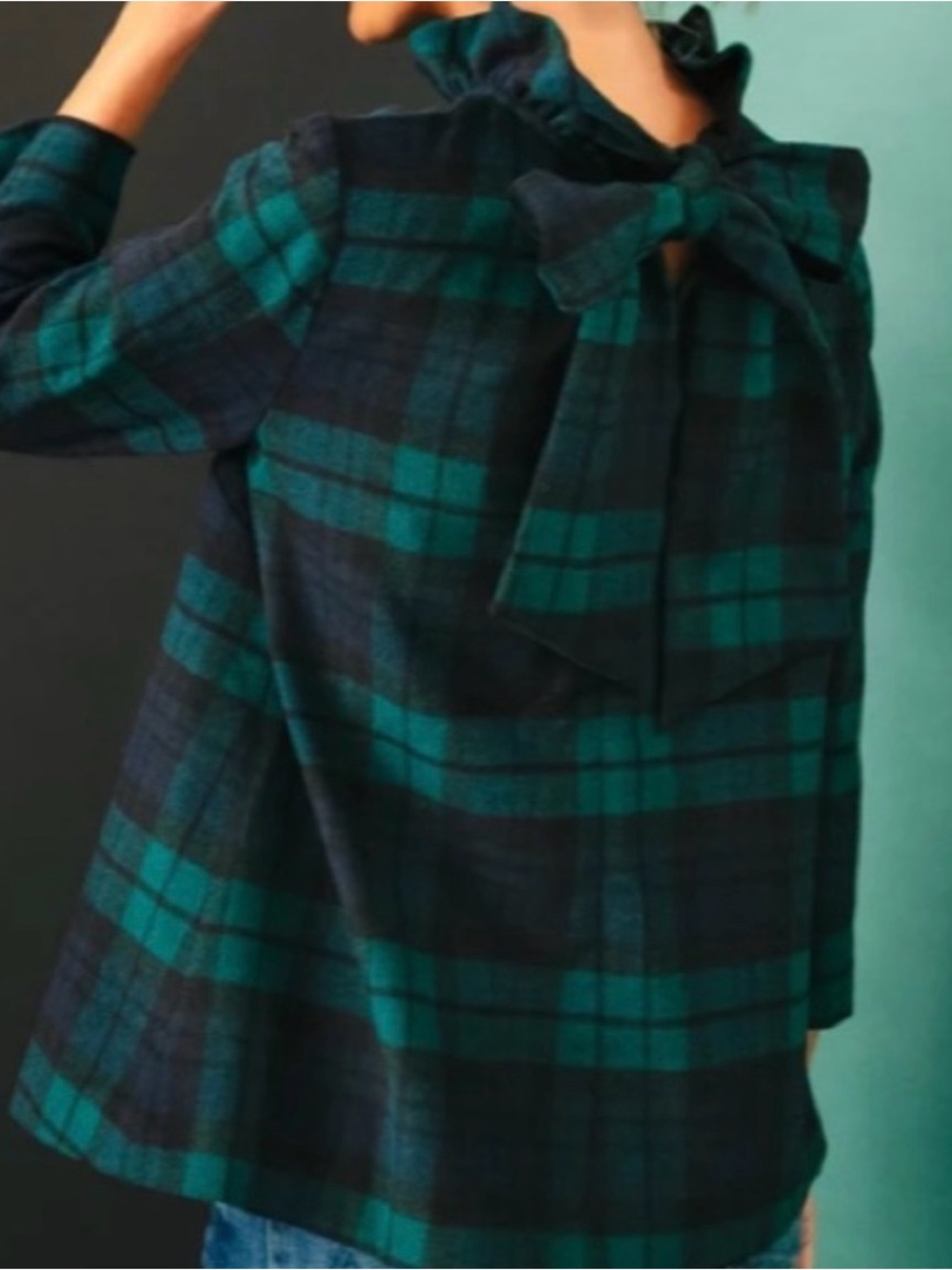 Tuckernuck Black and Green Plaid Ruffle Mock-Neck Tunic - Picture 3 of 8